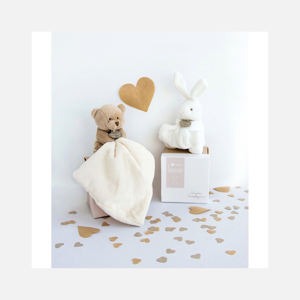 Doudou et Compagnie - Doudou Ours Mouchoir - 10 cm - Boite fleur - 0m+