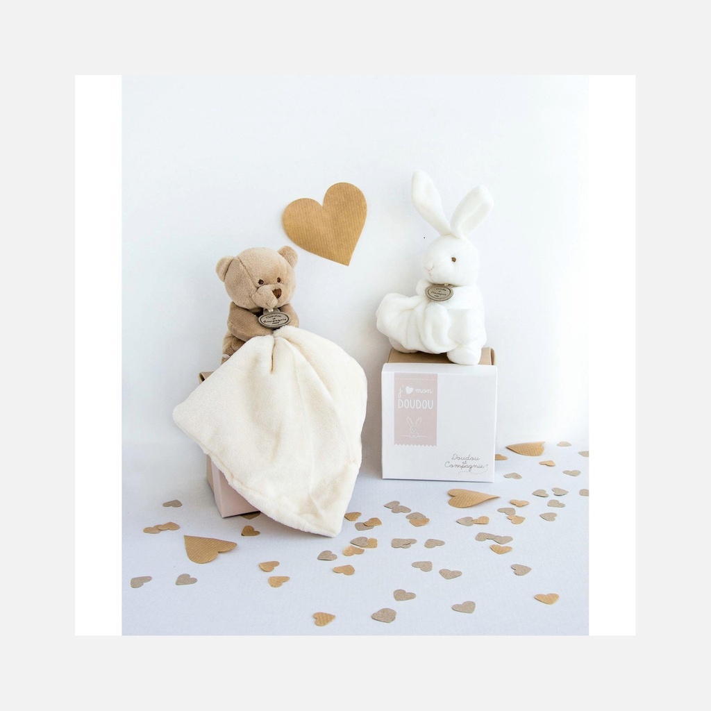 Doudou et Compagnie - Doudou Lapin Mouchoir - 10 cm - Boite fleur - 0m+