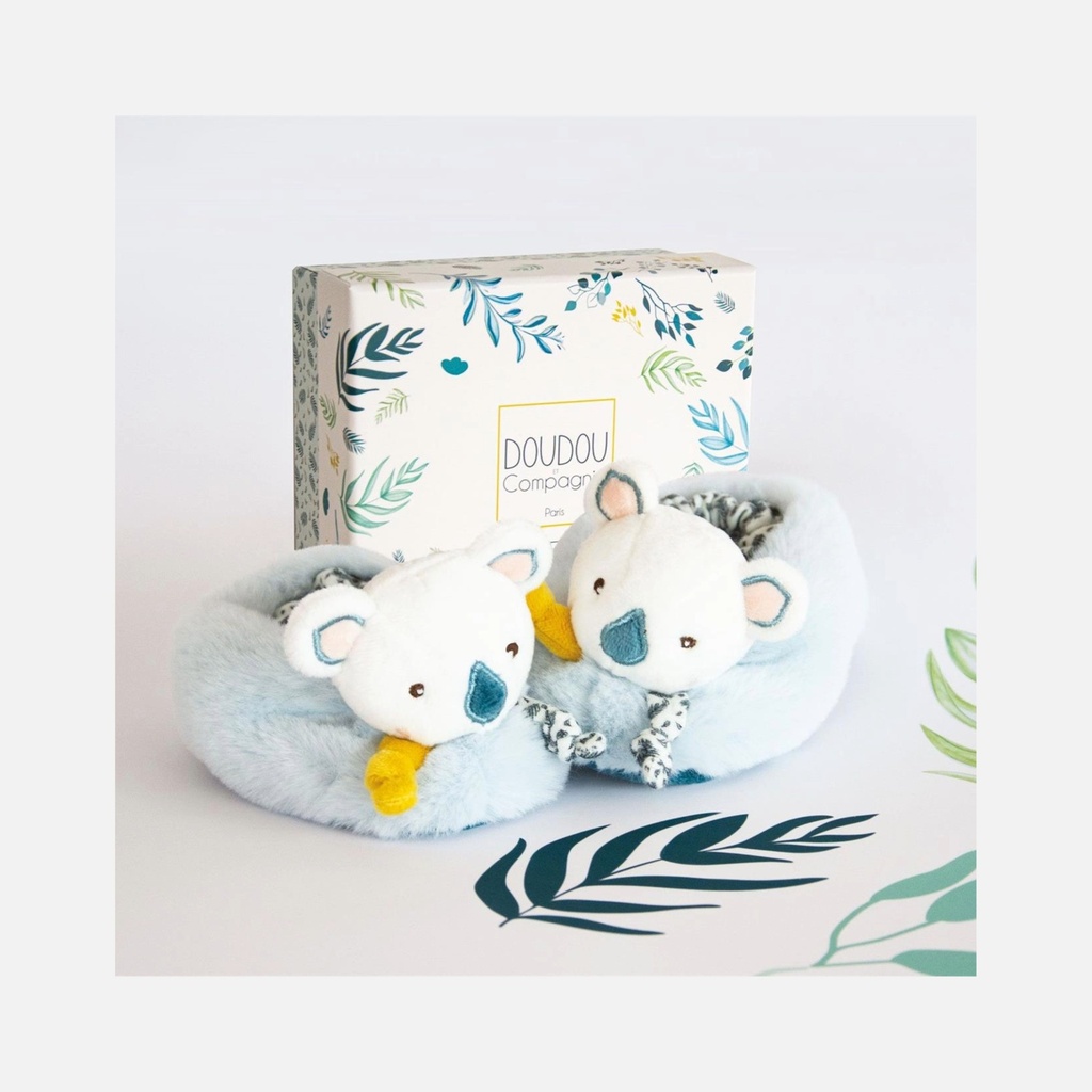 Doudou et Compagnie - Chaussons Bebe en Peluche - Koala - Blanc - 0 à 6 mois