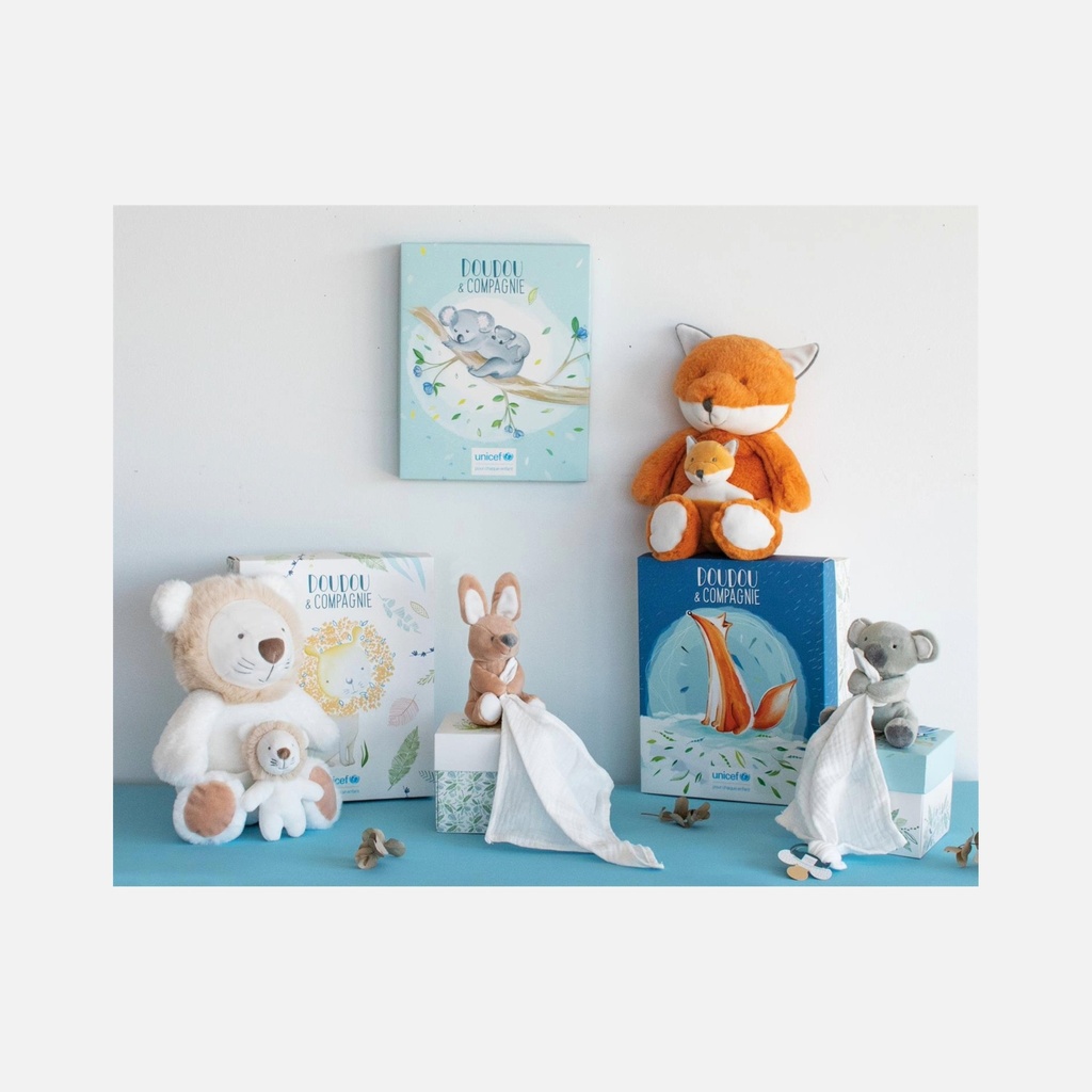 Doudou et Compagnie - Peluche Renard avec Bébé - 25 cm - 0m+ - Unicef