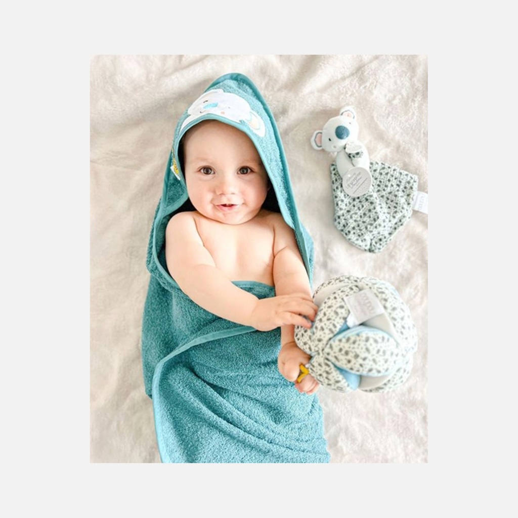 Doudou et Compagnie - Coffret Cadeau Cape de Bain & Doudou - Yoca le Koala - Vert - 80 x 80 cm - 0m+