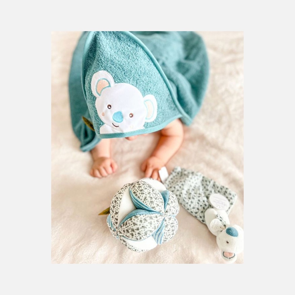 Doudou et Compagnie - Coffret Cadeau Cape de Bain & Doudou - Yoca le Koala - Vert - 80 x 80 cm - 0m+