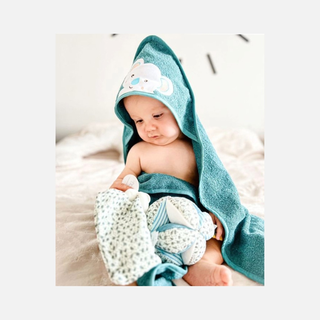 Doudou et Compagnie - Coffret Cadeau Cape de Bain & Doudou - Yoca le Koala - Vert - 80 x 80 cm - 0m+