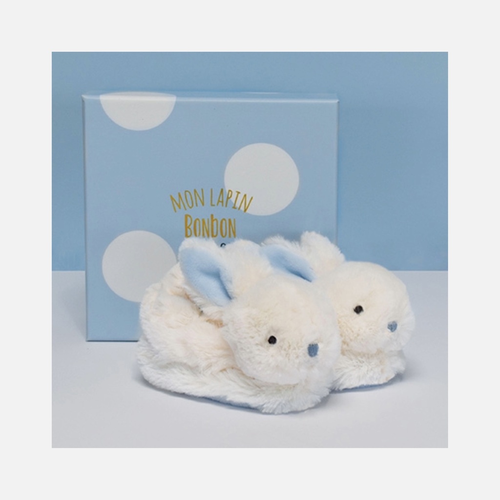 Doudou et Compagnie - Chaussons Bebe en Peluche - Lapin - Blanc - 0 à 6 mois