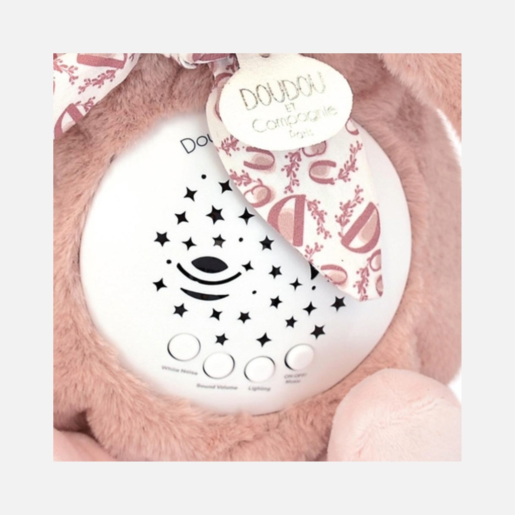 Doudou et Compagnie - Veilleuse Musicale & Projection Mur - Lapin - Rose Poudré - 0m+
