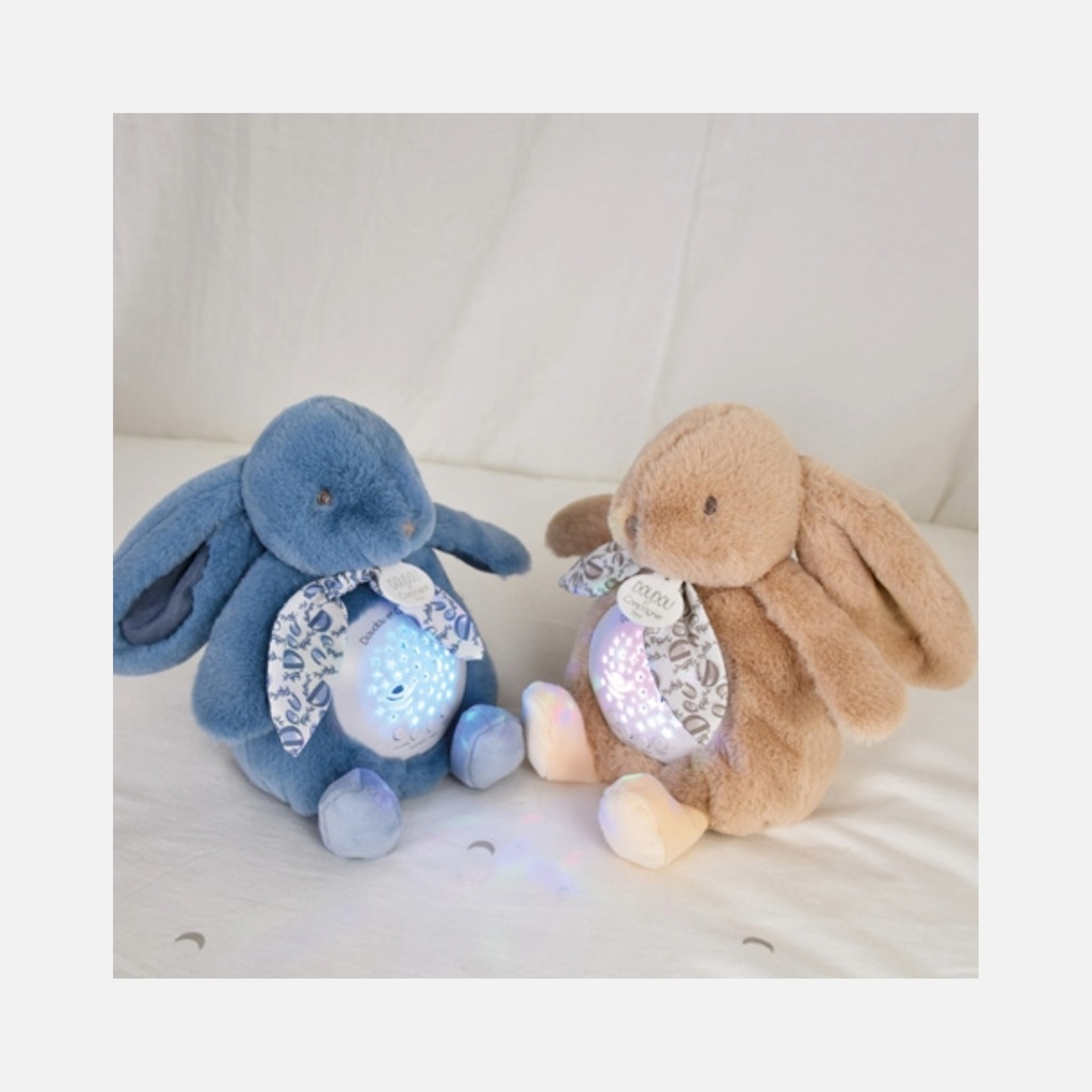 Doudou et Compagnie - Veilleuse Musicale & Projection Mur - Lapin - Bleu - 20 cm - 0m+