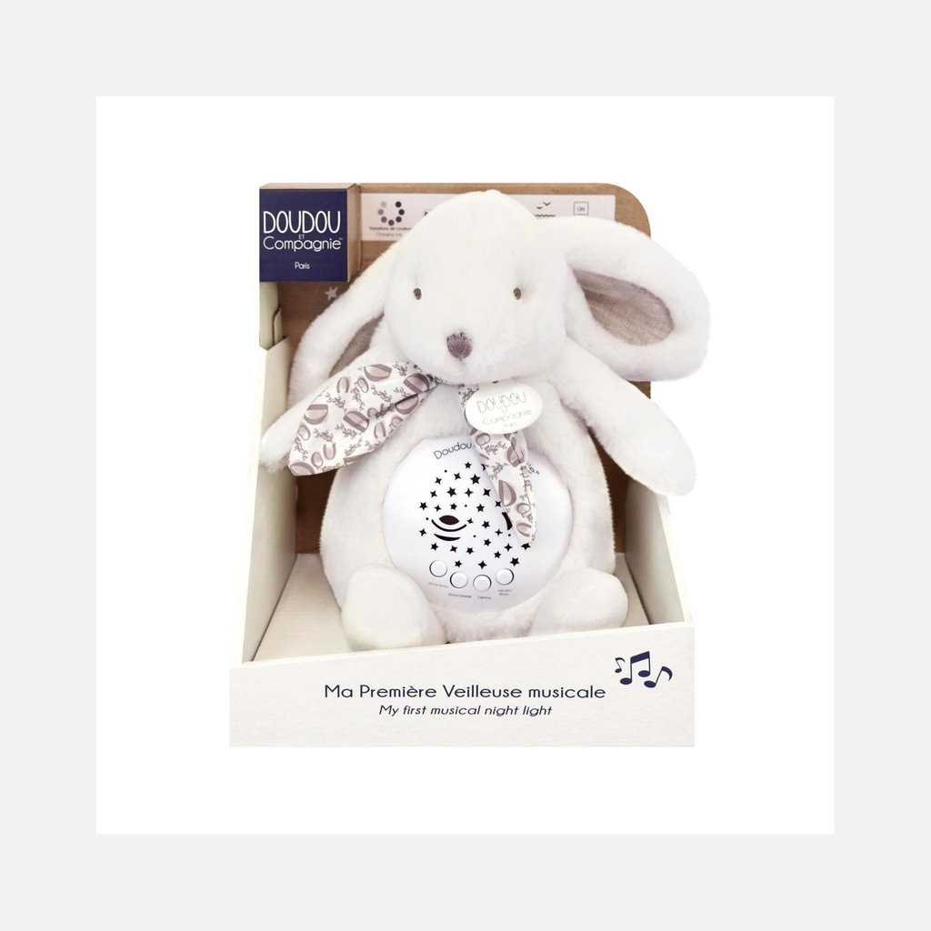Doudou et Compagnie - Veilleuse Musicale & Projection Mur - Lapin - Rose Poudré - 0m+