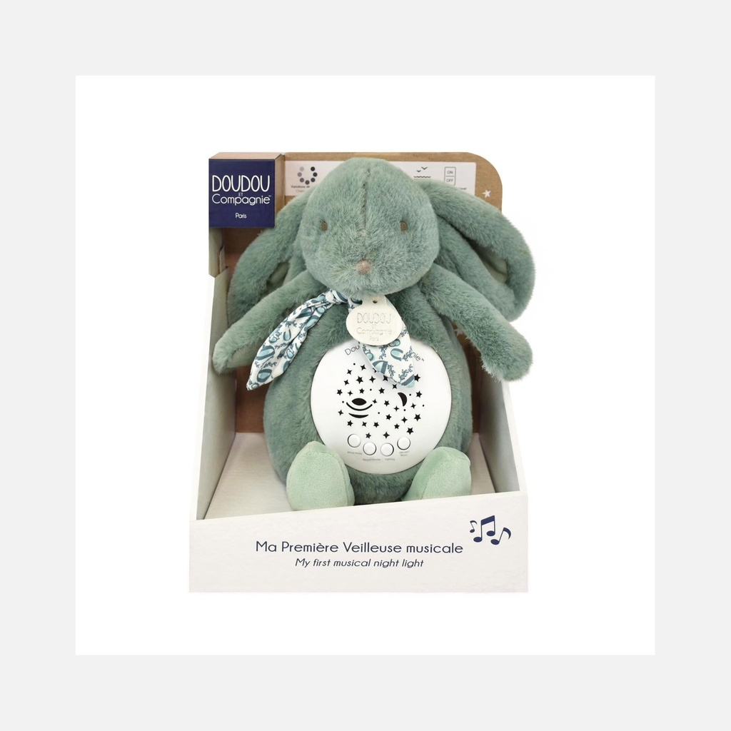 Doudou et Compagnie - Veilleuse Musicale & Projection Mur - Lapin - Rose Poudré - 0m+