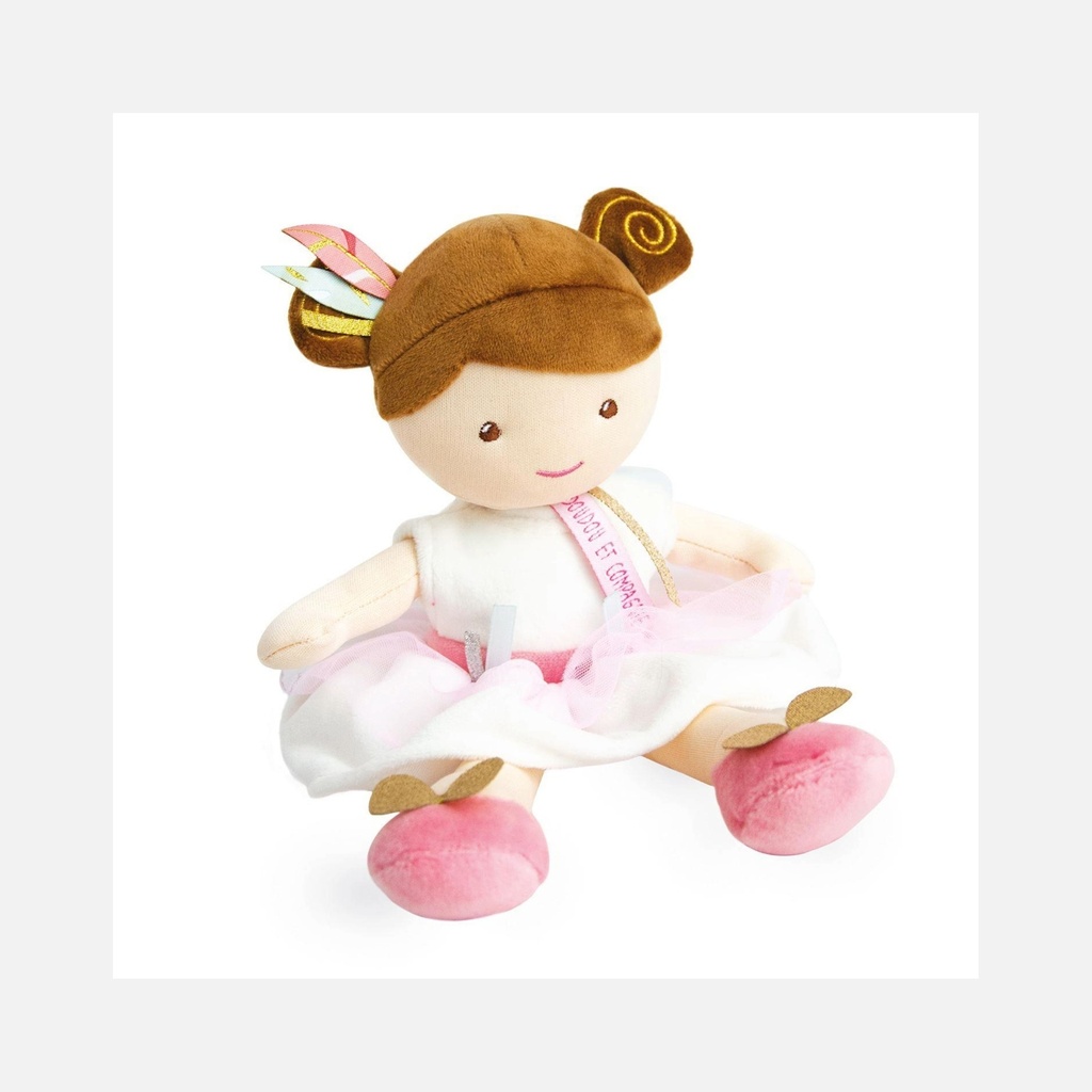 Doudou et Compagnie - Poupée souple en tissu - Brune & Blanche - Ombelline - 26 cm - 0m+