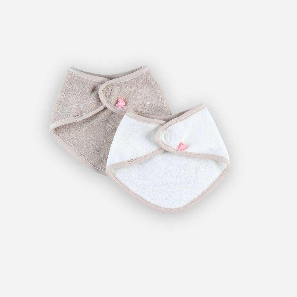 Noukie's - Set de 2 bavoirs bandana en éponge - Beige/blanc - 0 à 3 mois