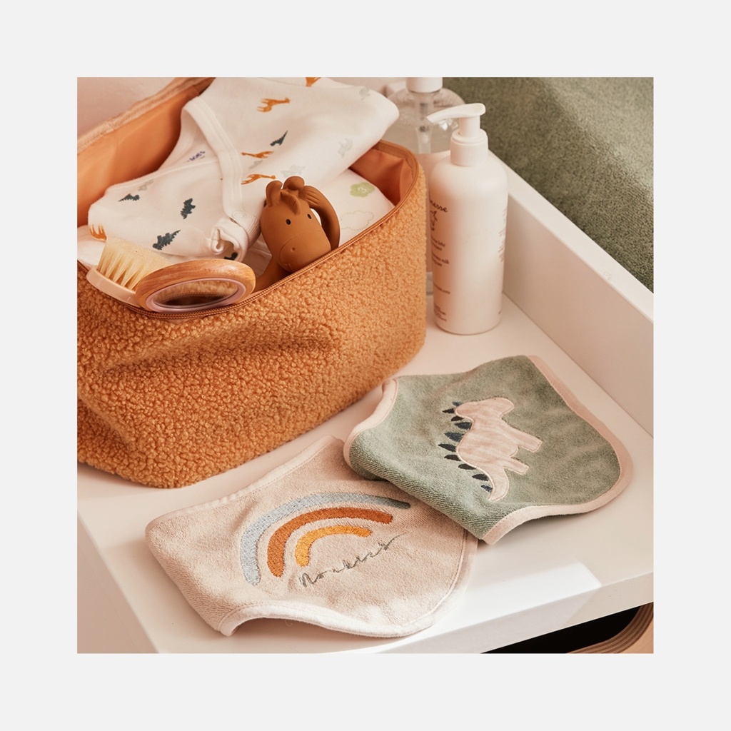 Noukie's - Set de 2 bavoirs bandana en éponge - Vert/beige - 0 à 3 mois