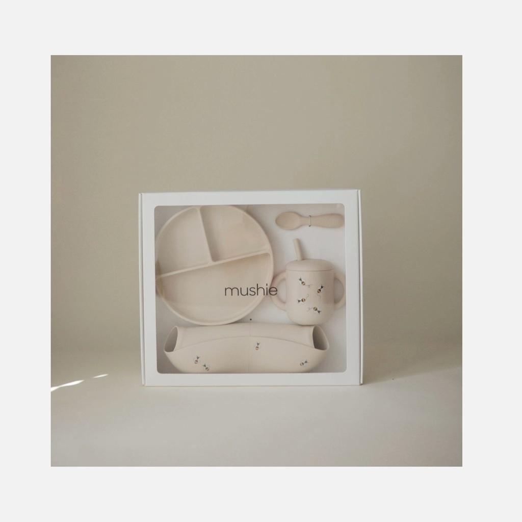 Mushie - Coffret repas en silicone pour tout-petits - Bees - Giftbox - 6m+