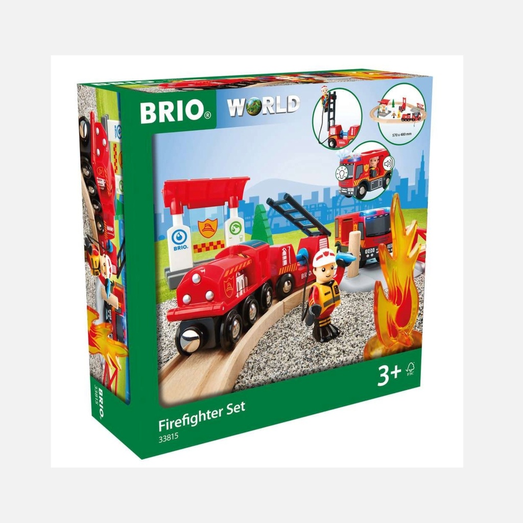 Brio - Circuit de Train en Bois Action Pompier - 18 pcs - 3+