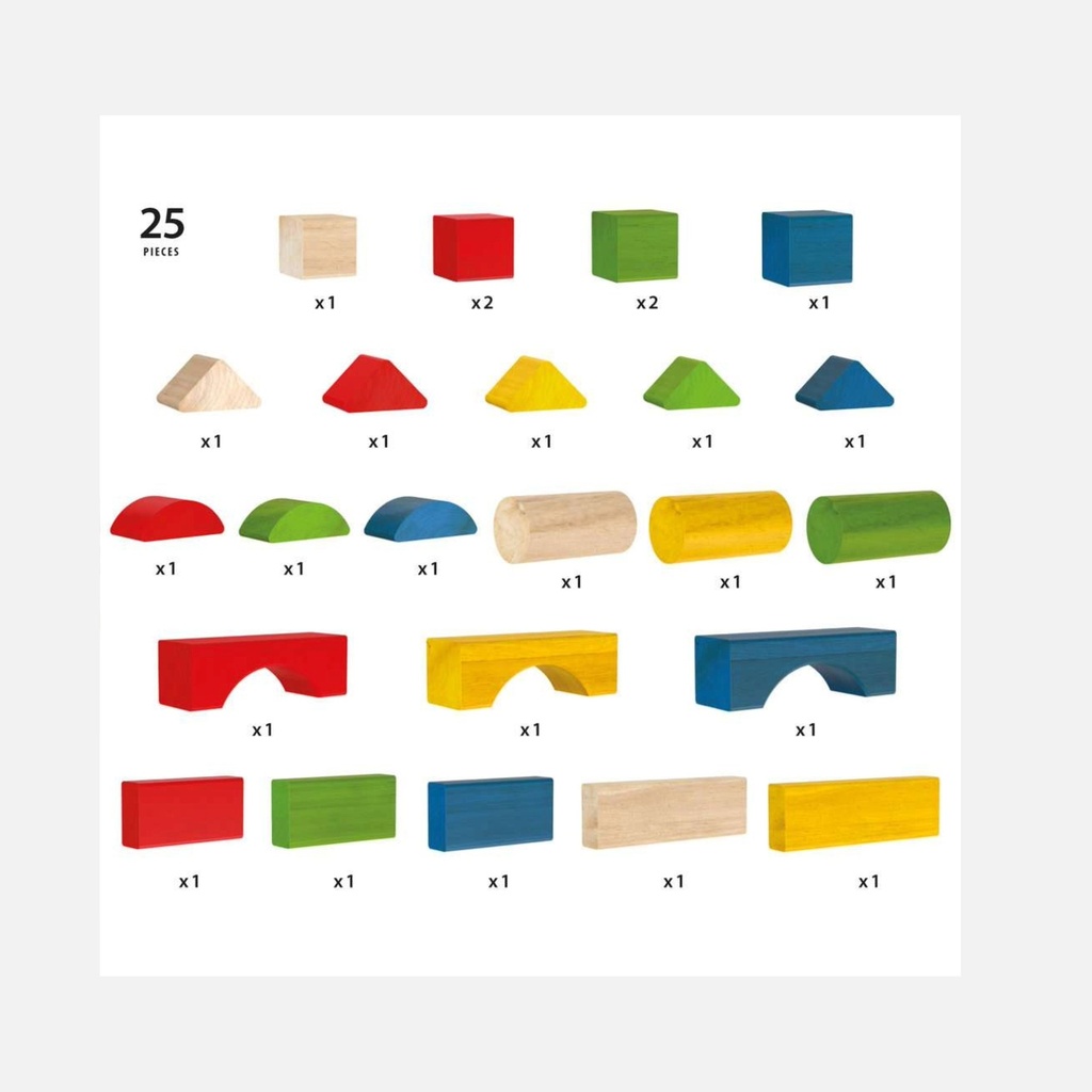 Brio - Blocs de construction en bois colorés - 25 pcs - 12m+