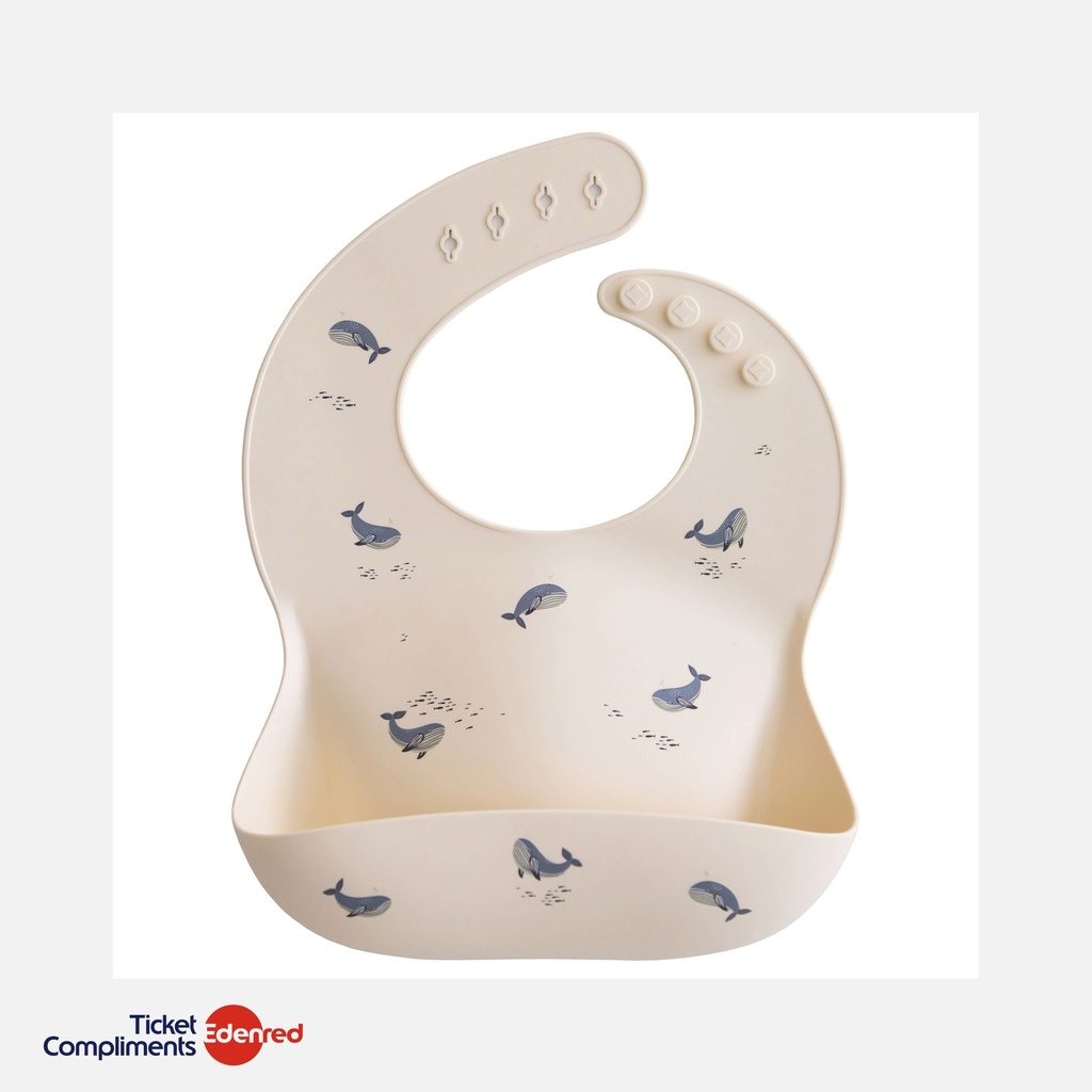 [70.002.23] Mushie - Silicone Slabbetje - Whales - 6m+