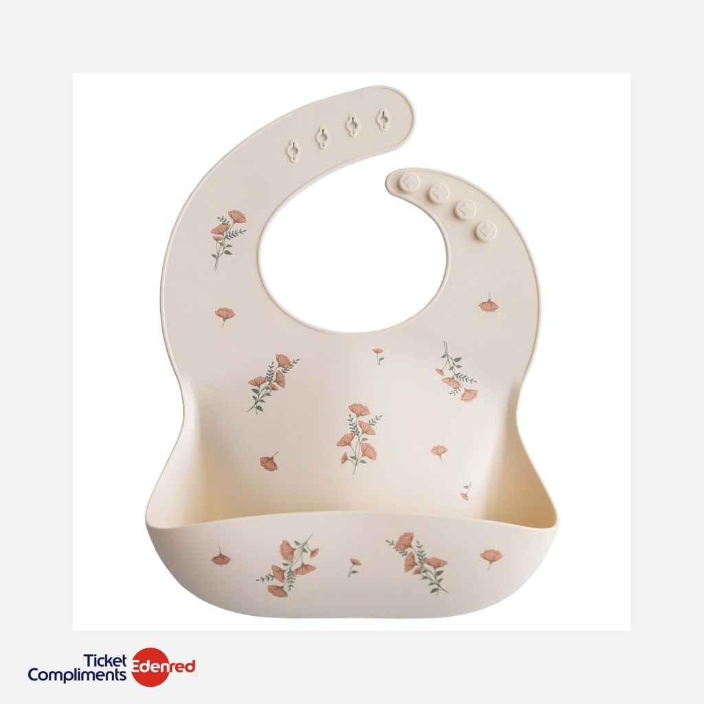 [70.002.24] Mushie - Bavoir en Silicone - Pink Flowers - 6m+