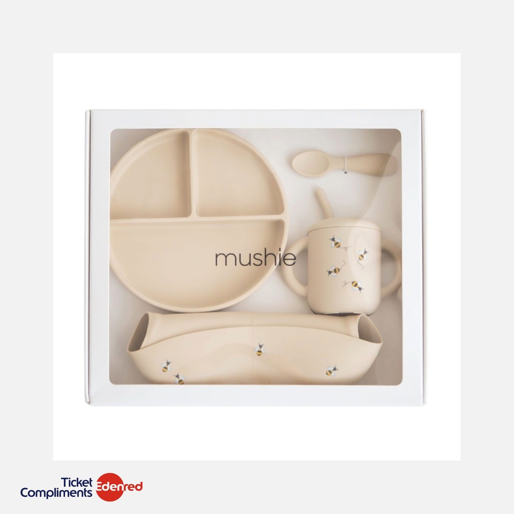 Mushie - Coffret repas en silicone pour tout-petits - Bees - Giftbox - 6m+