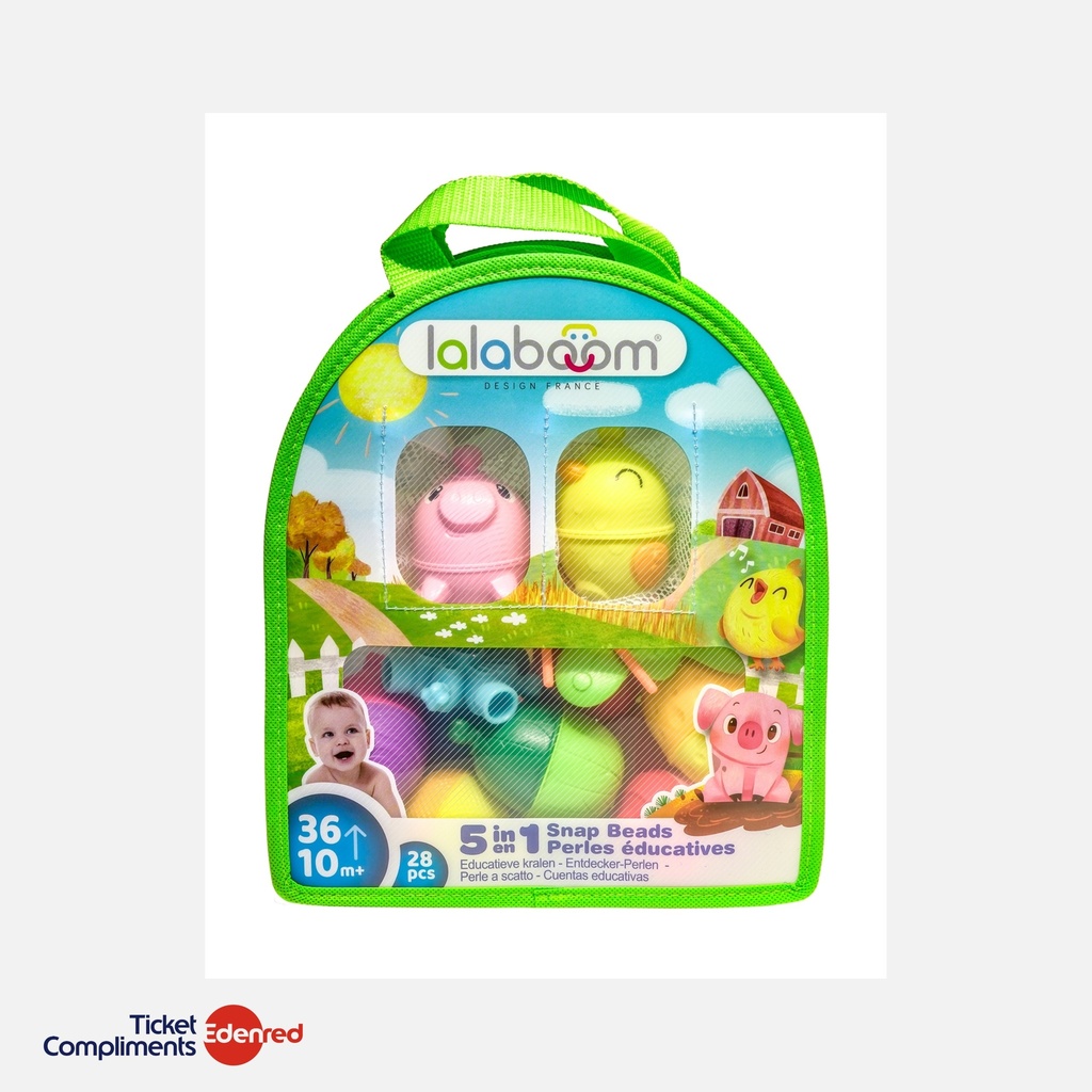 Lalaboom - Sac de Perles de Motricité - Animaux de la Ferme - 28 pcs - 10m+