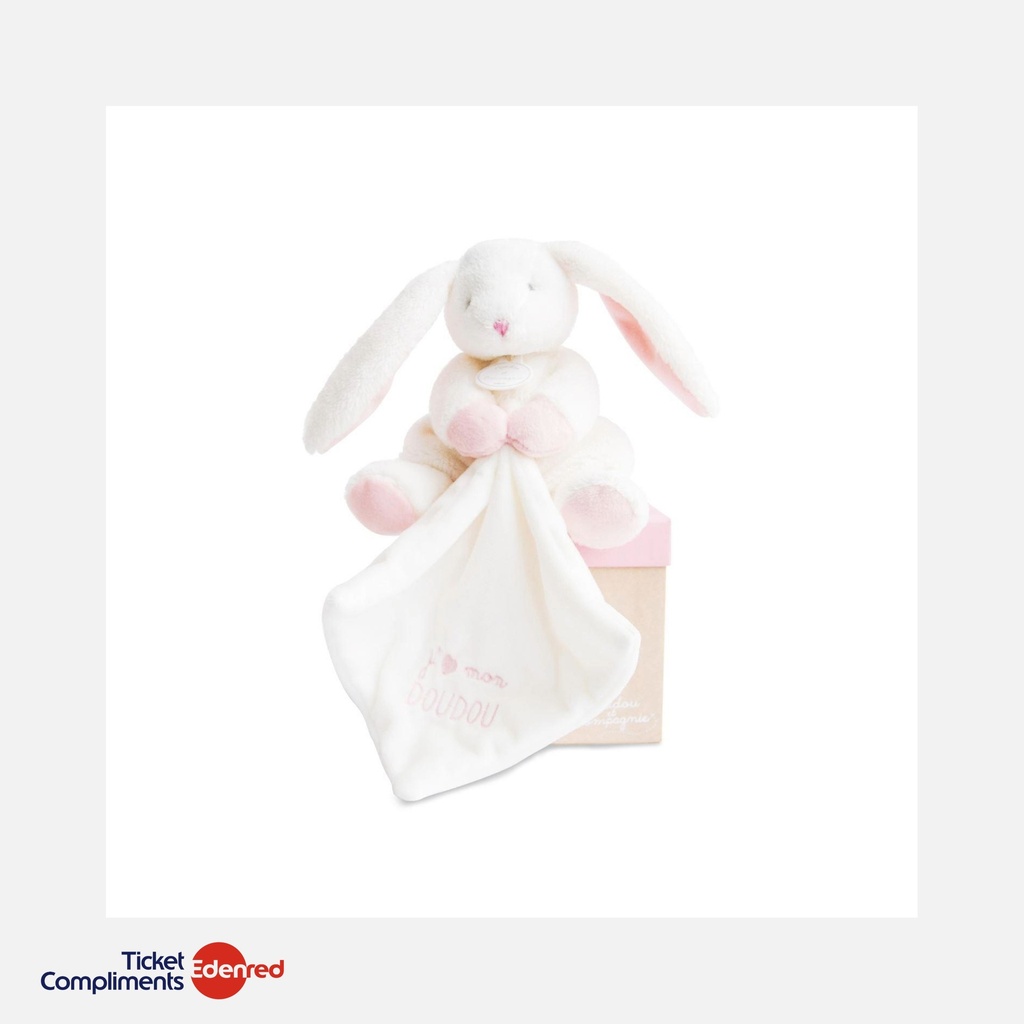 Doudou et Compagnie - Doudou Lapin Mouchoir - 10 cm - Blanc & Rose - 0m+