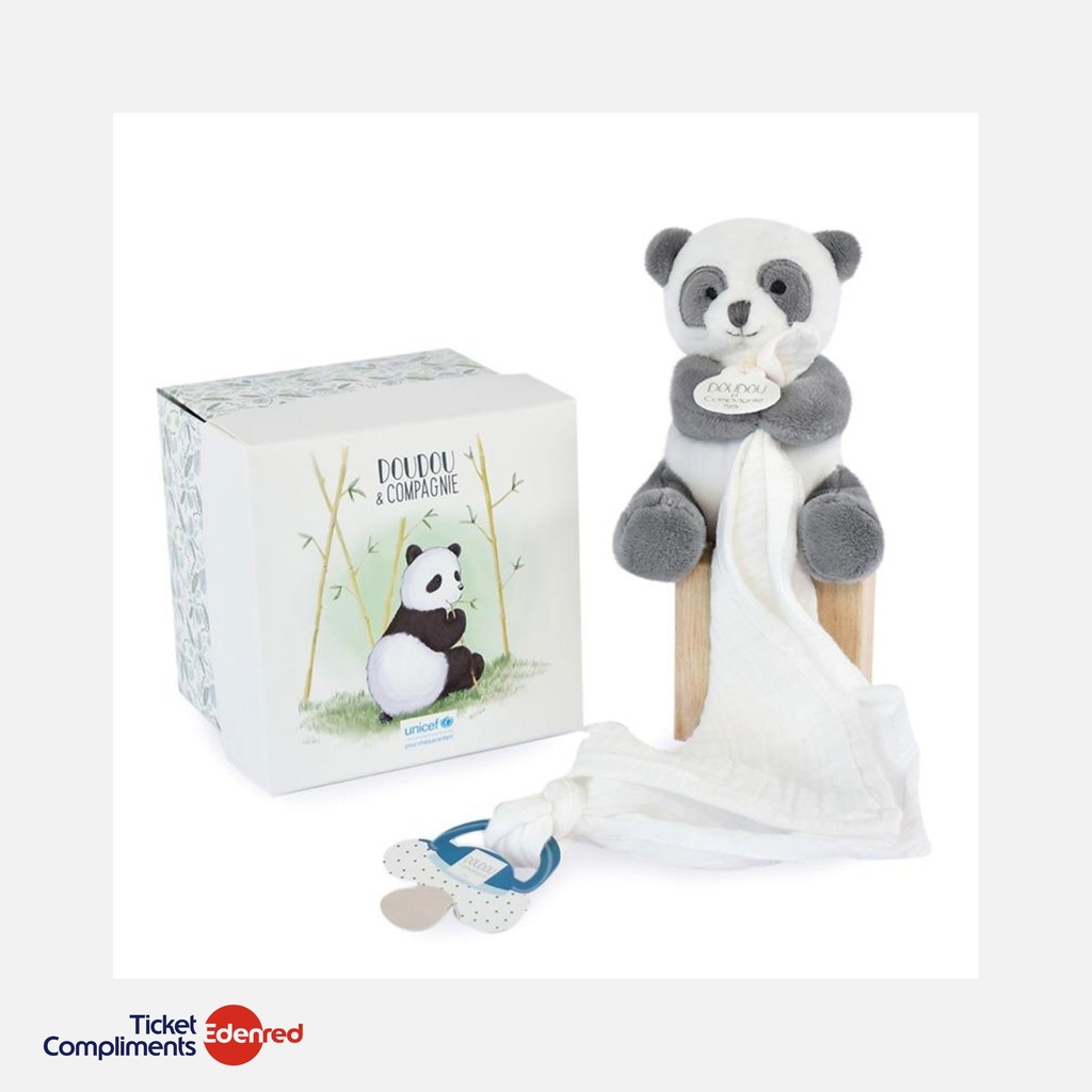 Doudou et Compagnie - Doudou Panda avec attache sucette - 12 cm - 0m+