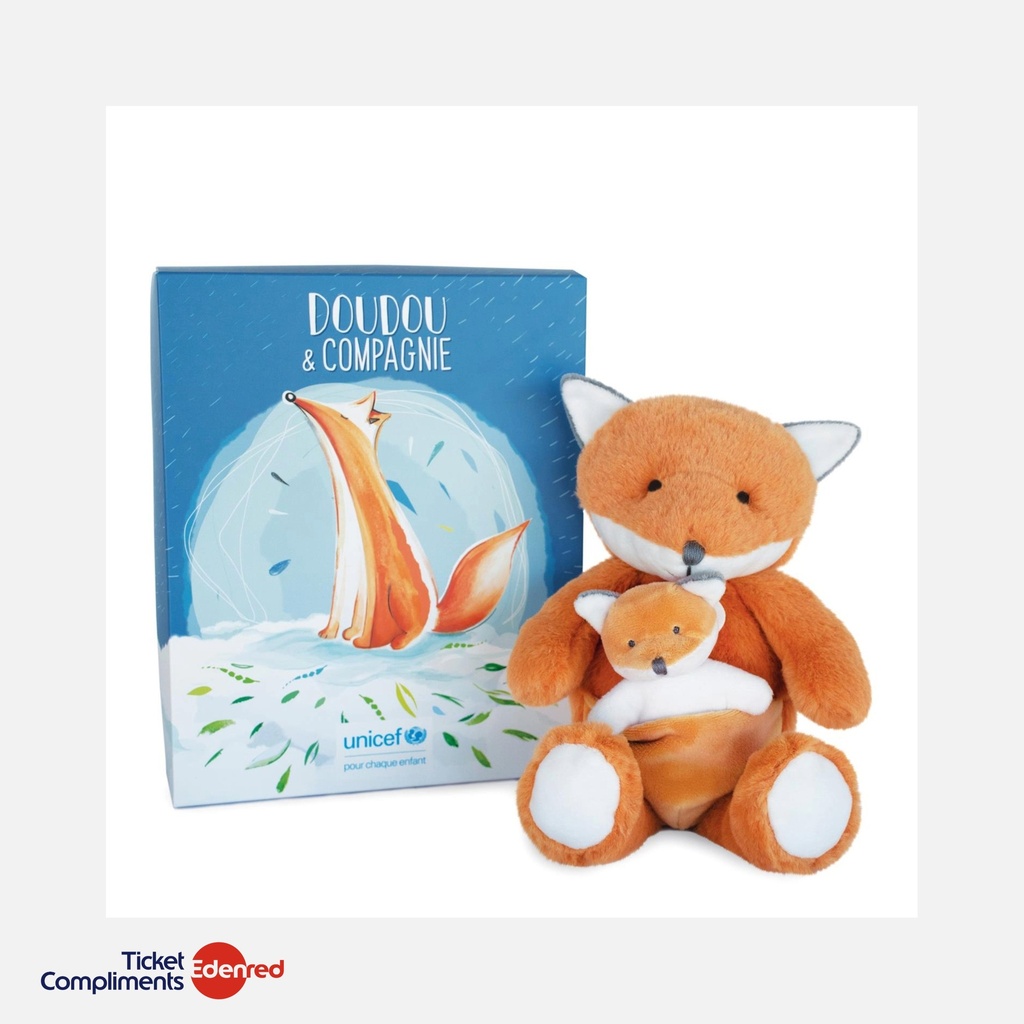 Doudou et Compagnie - Peluche Renard avec Bébé - 25 cm - 0m+ - Unicef