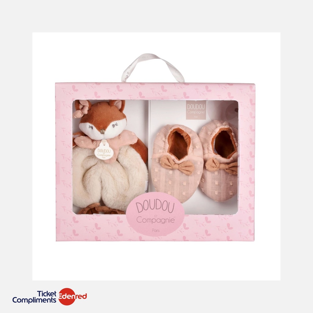 [DC4691] Doudou et Compagnie - Mina kraamcadeauset - Babyslofjes & Knuffeldoekje - Bruin - 0 tot 6 maanden