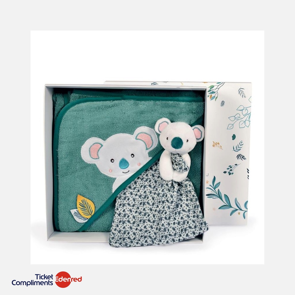 [DC3954] Doudou et Compagnie - Badcape & Knuffeldoekje Cadeauset - Yoca de Koala - Groen - 80 x 80 cm - 0m+