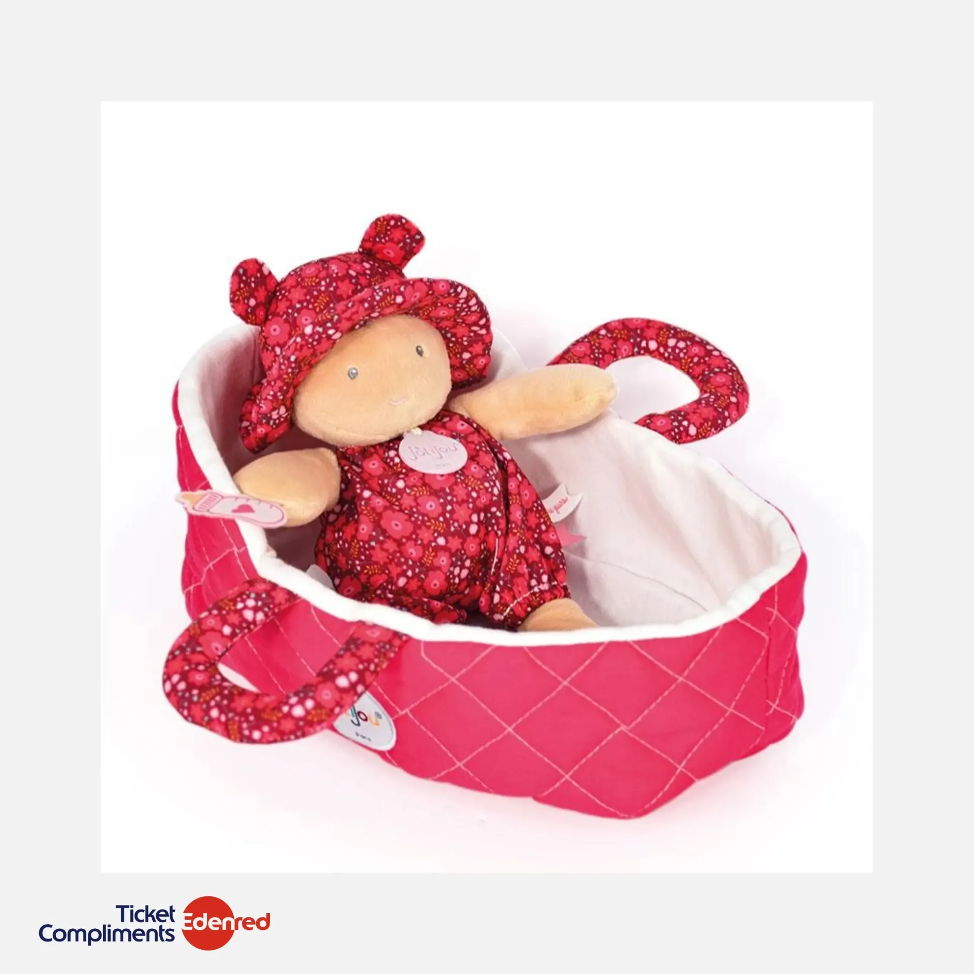 Jolijou - Babypop met wiegje - Maëlle - Rood - 20 cm - 0m+