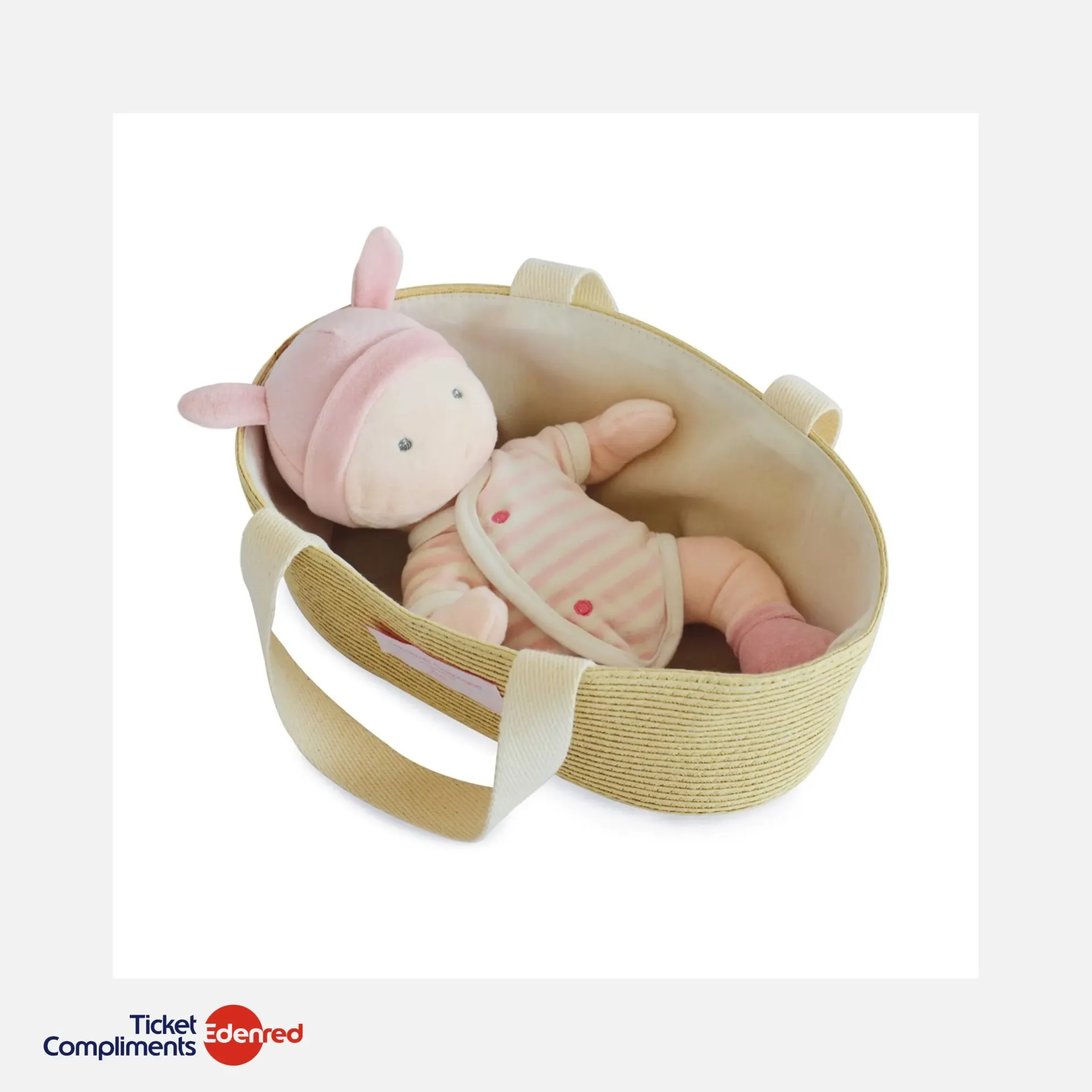 Jolijou - Babypop met wiegje - Pola - Wit & Roze - 28 cm - 0m+