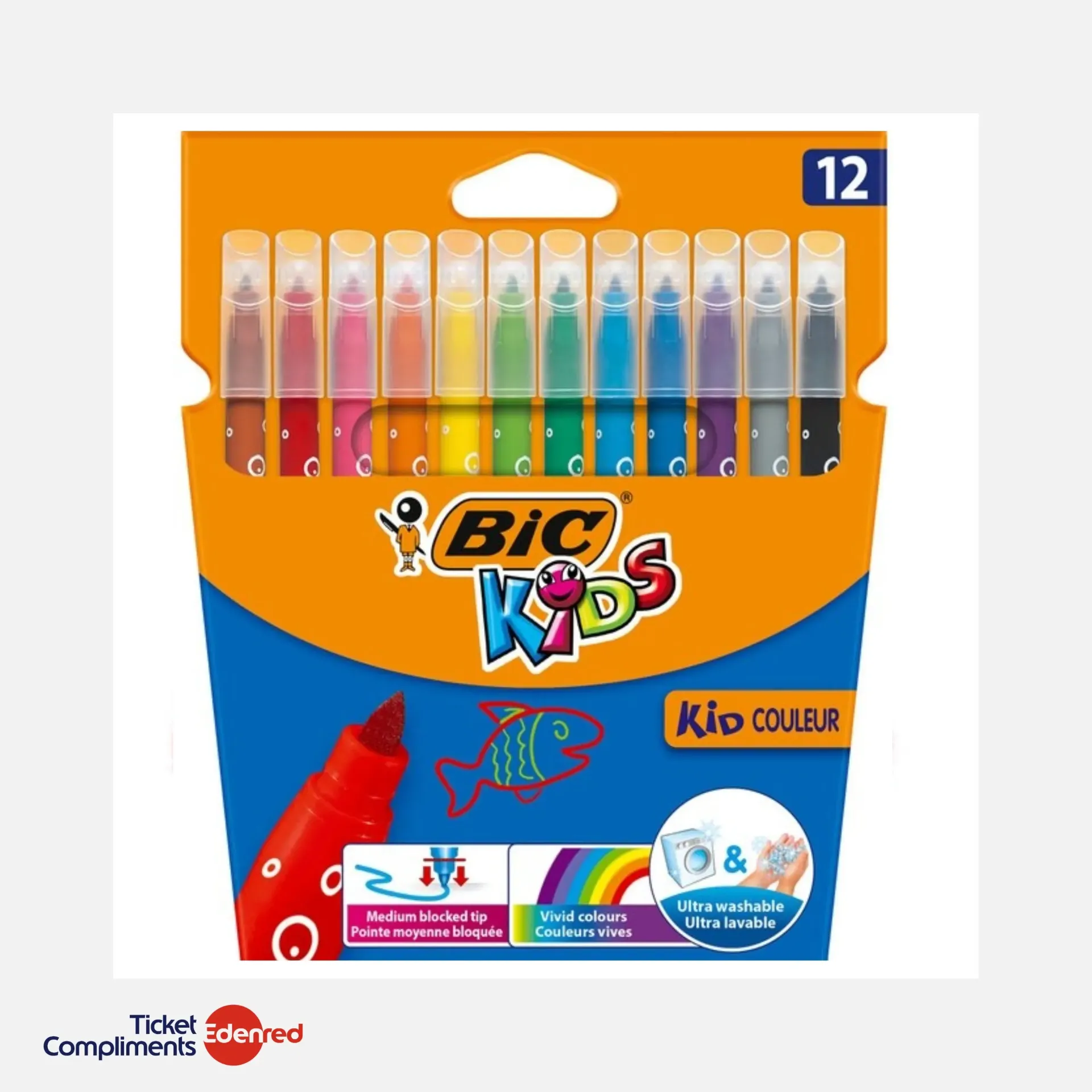BIC Kids Kid Couleur - Feutres - Stylos pour enfants - Feutres de couleur lavables - Lot de 12 - 5+