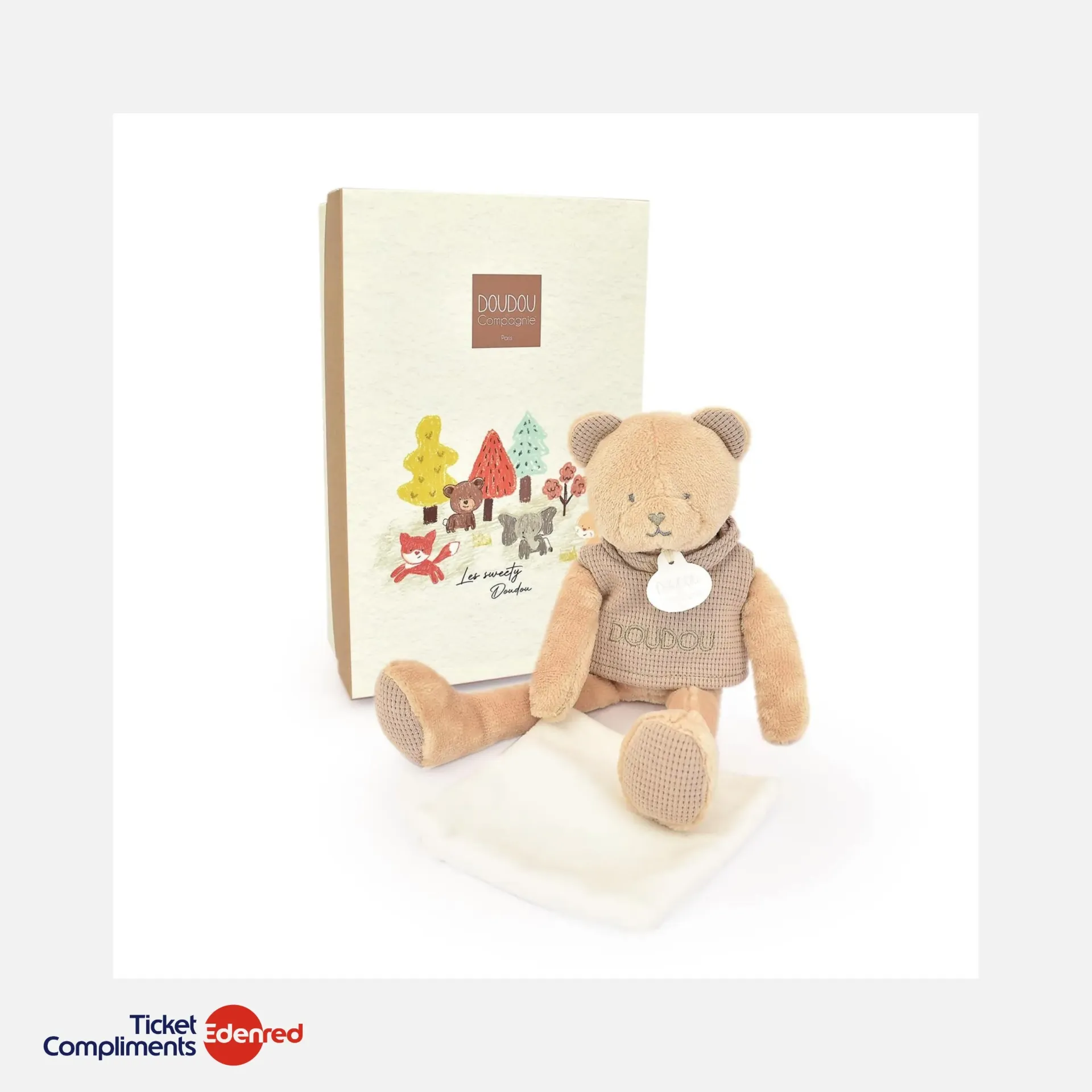 Doudou et Compagnie - Bruine Beer Knuffel met Zakdoekje - Sweety - 25 cm - 0m+