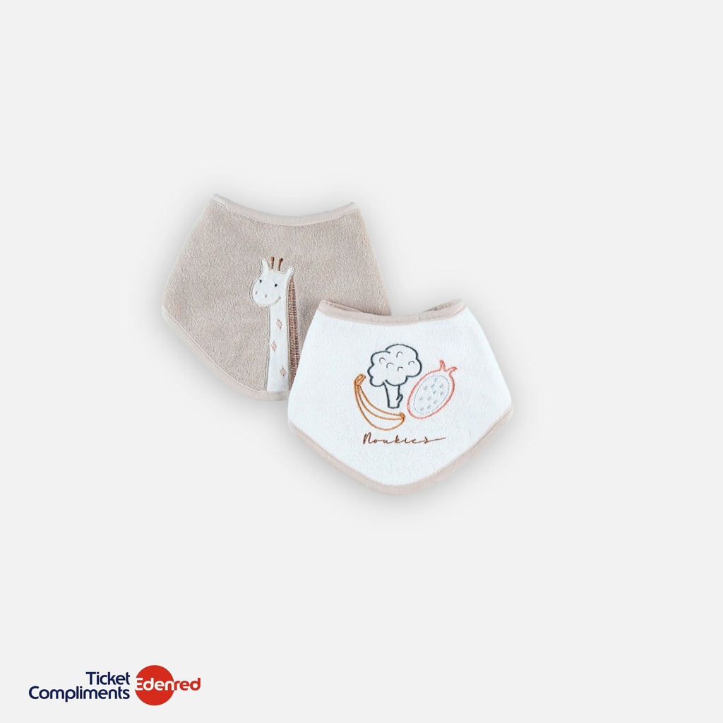Noukie's - Set van 2 terry bandana slabbetjes - Beige/wit - 0m+