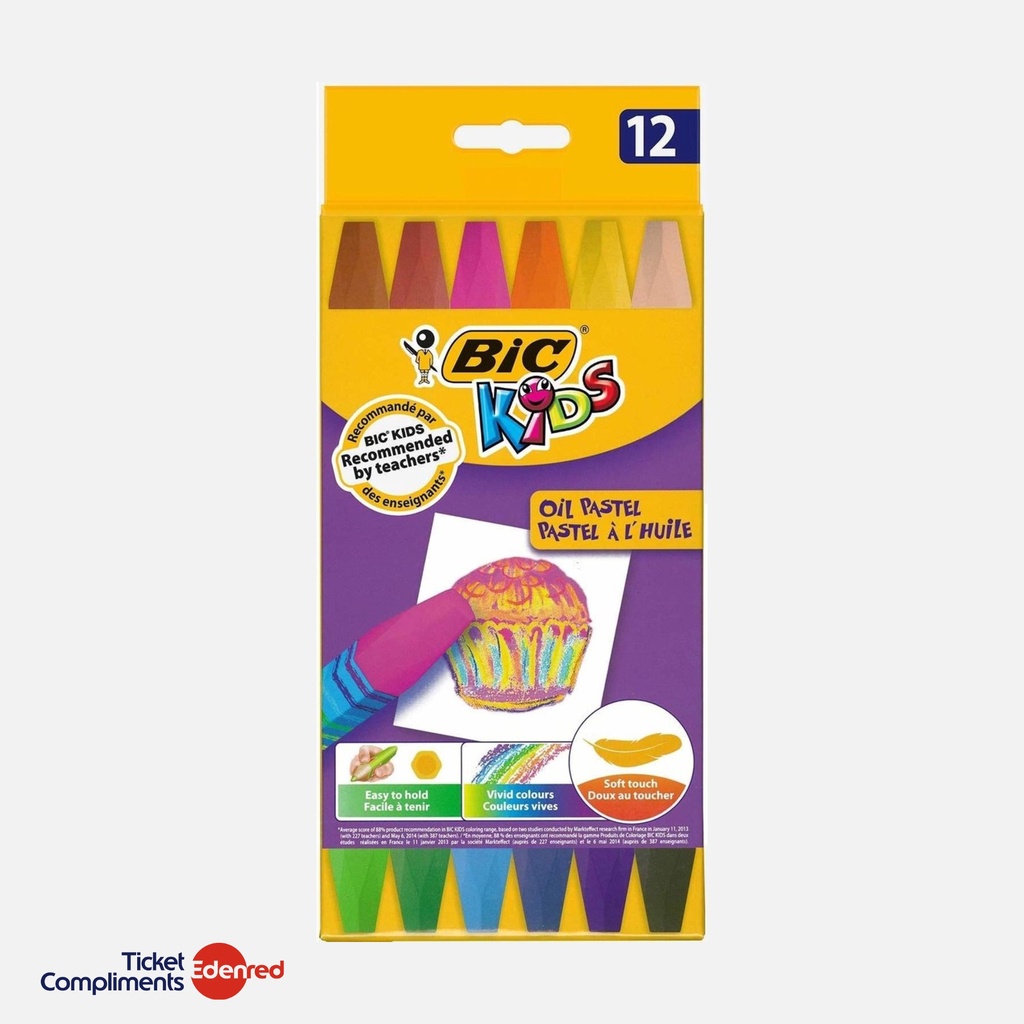 BIC KIDS - Pastels à l'huile - Etui de 12 pastels - Coloris assortis - +3