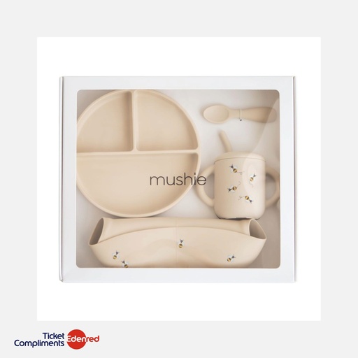 [70.999.200] Mushie - Coffret repas en silicone pour tout-petits - Bees - Giftbox - 6m+