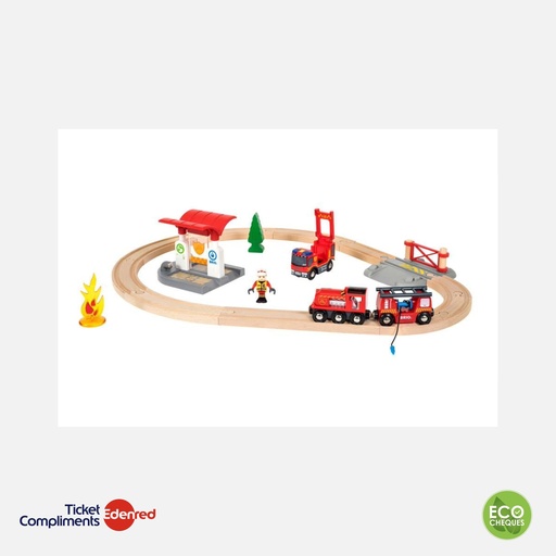 [33815] Brio - Circuit de Train en Bois Action Pompier - 18 pcs - 3+