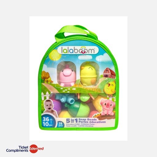 [15.BL231] Lalaboom - Sac de Perles de Motricité - Animaux de la Ferme - 28 pcs - 10m+