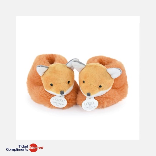 [DC4002] Doudou et Compagnie - Chaussons Bebe en Peluche - Renard - Orange - 0 à 6 mois - Unicef