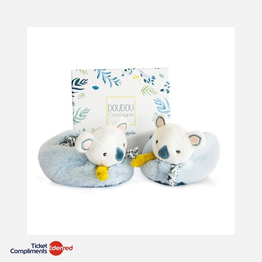[DC3675] Doudou et Compagnie - Chaussons Bebe en Peluche - Koala - Blanc - 0 à 6 mois