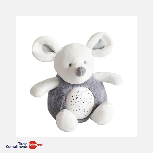 [DC3691] Doudou et Compagnie - Muzikaal & Oplichtend nachtlampje - Muis - Grijs - 20 cm - 0m+