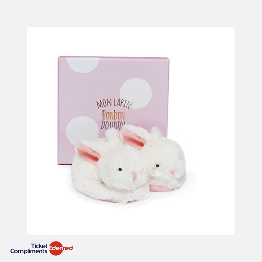 [DC1308] Doudou et Compagnie - Chaussons Bebe en Peluche - Lapin - Rose - 0 à 6 mois