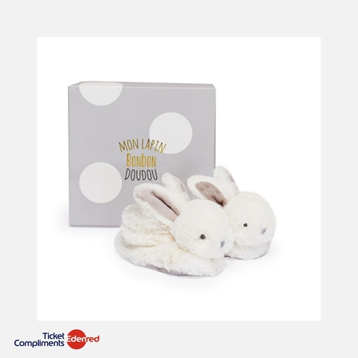 [DC1310] Doudou et Compagnie - Chaussons Bebe en Peluche - Lapin - Taupe - 0 à 6 mois