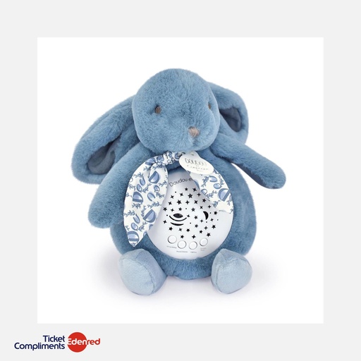 [DC4201] Doudou et Compagnie - Muzikaal & Wandprojectie Nachtlampje - Konijn - Blauw - 20 cm - 0m+