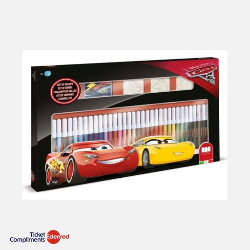 [8009233579484] Braet - Multiprint 36 Kleurstiften + 3 Stempels Cars 3 - 3+