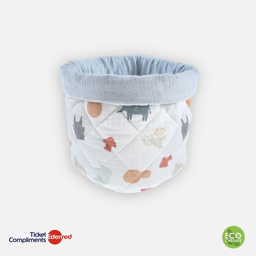 [BB2221.15] Noukie's - Beauty case - Mousseline de coton BIO ouatinée - Ecru/bleu