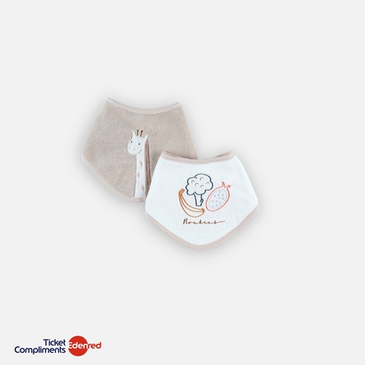 [BB2113.20] Noukie's - Set van 2 terry bandana slabbetjes - Beige/wit - 0m+
