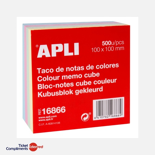 [16866] Apli - Bloc-notes cube 100 x 100 mm - 500 feuilles - Couleurs pastel