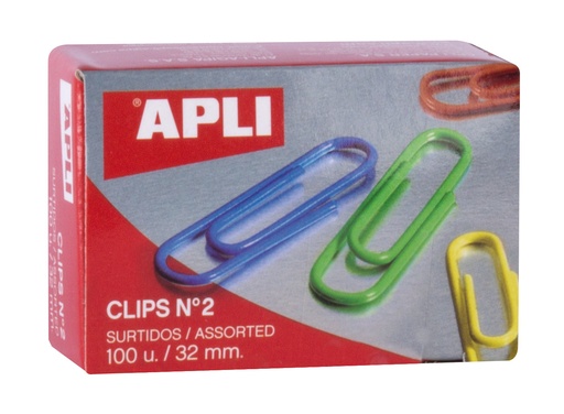 [11723] Apli - Trombones couleurs assorties nº2 - 32 mm - 100 u