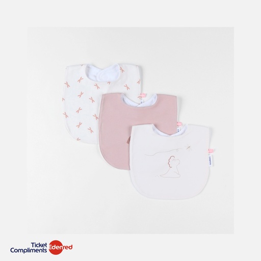 [BB2310.20] Noukie's - Lot de 3 bavoirs en éponge & Jersey - Ecru/rose poudré - 0m+